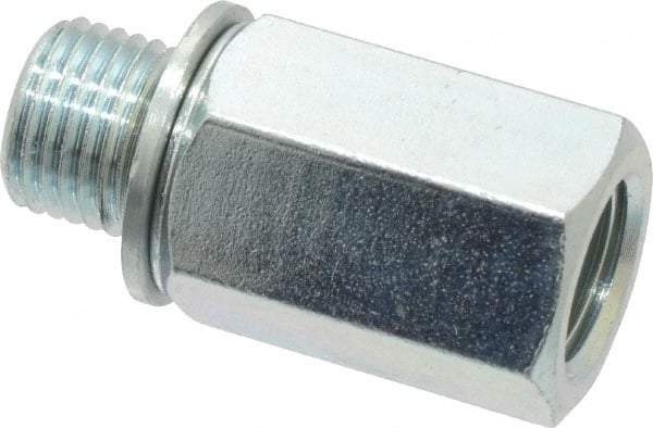 Voss - M10x1 Male Thread x 1/8 Female Thread, Zinc Plated Carbon Steel Industrial Pipe Adapter - Male Metric x FNPT - Benchmark Tooling