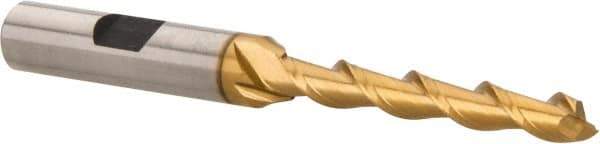 Hertel - 1/4", 1-3/4" LOC, 3/8" Shank Diam, 3-1/2" OAL, 2 Flute, High Speed Steel Square End Mill - Single End, TiN Finish, Spiral Flute, 42° Helix, Centercutting, Right Hand Cut, Right Hand Flute - Benchmark Tooling