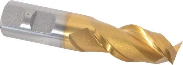 Hertel - 7/8", 1-7/8" LOC, 7/8" Shank Diam, 4-1/8" OAL, 2 Flute, High Speed Steel Square End Mill - Single End, TiN Finish, Spiral Flute, 42° Helix, Centercutting, Right Hand Cut, Right Hand Flute - Benchmark Tooling