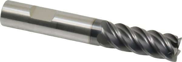 SGS - 3/8", 5 Flute, Single End, Solid Carbide, 0.015" Corner Radius End Mill - 2-1/2" OAL, 45° Helix, Right Hand Flute, 1" LOC, Right Hand Cut - Benchmark Tooling
