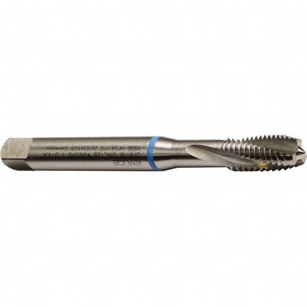Emuge - M10x1.25 Metric Fine 3 Flute 6H Bottoming Spiral Flute Tap - Cobalt, Bright Finish, 2-15/16" OAL, Right Hand Flute, Right Hand Thread, Series Rekord D - Exact Industrial Supply