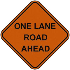 PRO-SAFE - "One Lane Road Ahead", 48" Wide x 48" High, Nylon Construction Roadway Signs - Orange, Square, Sign Stand Mount - Benchmark Tooling