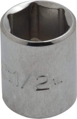 Proto - 1/2", 1/4" Drive, Standard Hand Socket - 6 Points, 7/8" OAL, Chrome Finish - Benchmark Tooling