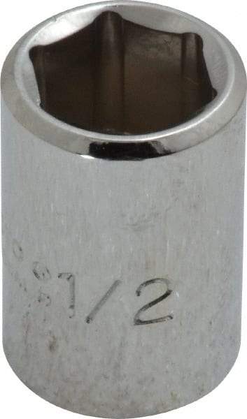 Proto - 1/2", 3/8" Drive, Standard Hand Socket - 6 Points, 1-1/8" OAL, Chrome Finish - Benchmark Tooling