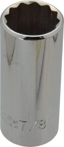 Proto - 7/8", 3/8" Drive, Deep Hand Socket - 12 Points, 2-3/4" OAL, Chrome Vanadium, Chrome Finish - Benchmark Tooling