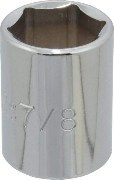 Proto - 7/8", 1/2" Drive, Standard Hand Socket - 6 Points, 1-9/16" OAL, Chrome Finish - Benchmark Tooling
