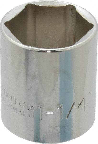 Proto - 1-1/4", 1/2" Drive, Standard Hand Socket - 6 Points, 1-55/64" OAL, Chrome Finish - Benchmark Tooling