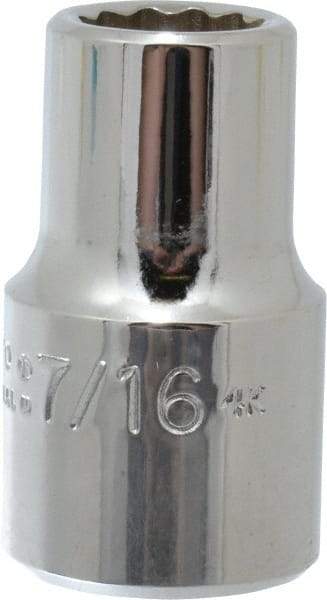 Proto - 7/16", 1/2" Drive, Standard Hand Socket - 12 Points, 1-31/64" OAL, Chrome Vanadium, Chrome Finish - Benchmark Tooling