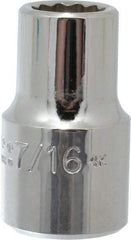 Proto - 7/16", 1/2" Drive, Standard Hand Socket - 12 Points, 1-31/64" OAL, Chrome Vanadium, Chrome Finish - Benchmark Tooling