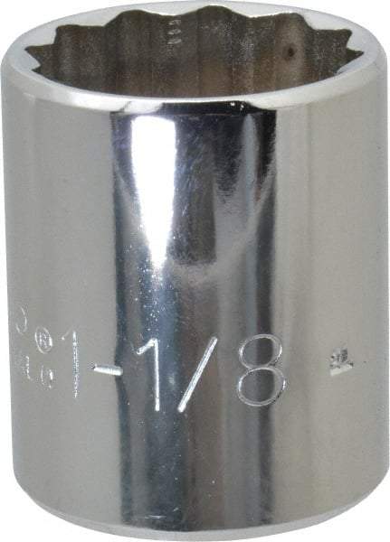 Proto - 1-1/8", 1/2" Drive, Standard Hand Socket - 12 Points, 1-3/4" OAL, Chrome Finish - Benchmark Tooling