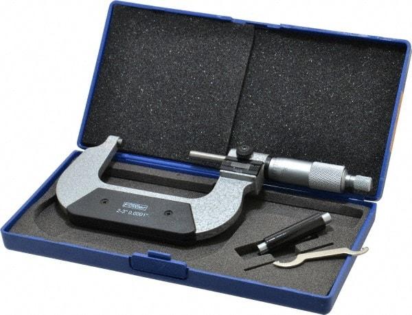 Fowler - 2 to 3" Range, 0.0001" Graduation, Mechanical Outside Micrometer - Ratchet Stop Thimble, Accurate to 0.00016", Digital Counter - Benchmark Tooling