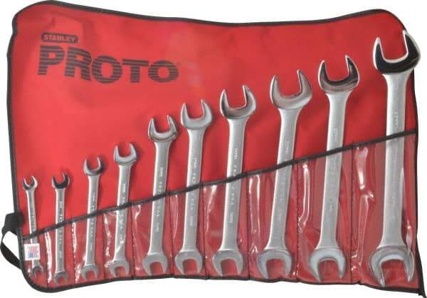 Proto - 10 Piece, 6mm x 7mm to 24mm x 26mm, Open End Wrench Set - Metric Measurement Standard, Satin Finish, Comes in Nylon Roll - Benchmark Tooling