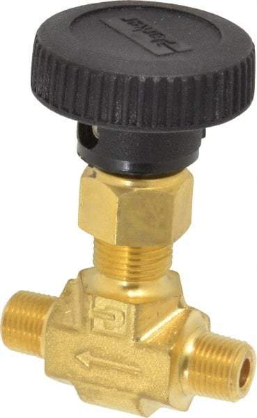 Parker - 3,000 Max psi, 1/8" Pipe, Brass, Inline Instrumentation Needle Valve - MNPT x MNPT End Connections - Benchmark Tooling