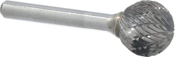 Atrax - 3/4" Cut Diam, 1/4" Shank Diam, Ball Head Double Cut Burr - Carbide, Radius End, 11/16" LOC, 2-7/16" OAL - Benchmark Tooling