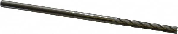 Atrax - 1/8", 1" LOC, 1/8" Shank Diam, 3" OAL, 4 Flute, Solid Carbide Square End Mill - Single End, Uncoated, Spiral Flute, 30° Helix, Centercutting, Right Hand Cut - Benchmark Tooling