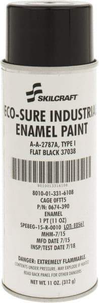 Ability One - Black, Flat, Enamel Spray Paint - 8 to 10 Sq Ft per Can, 11 oz Container - Benchmark Tooling