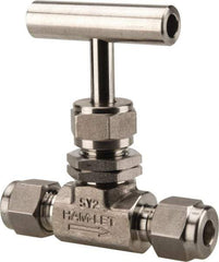 Ham-Let - 5,000 Max psi, 1/4" Pipe, 316 Grade Stainless Steel, Inline Stem Regulating Instrumentation Needle Valve - Compression x Compression End Connections, Swaglok SS-1RS4-SH - Benchmark Tooling