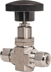 Ham-Let - 5,000 Max psi, 3/8" Pipe, 316 Grade Stainless Steel, Inline Stem Regulating Instrumentation Needle Valve - Compression x Compression End Connections, Swaglok SS-1RS6-SH - Benchmark Tooling