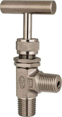 Ham-Let - 5,000 Max psi, 1/4" Pipe, 316 Grade Stainless Steel, Angled Instrumentation Needle Valve - MNPT x MNPT End Connections, Swaglok SS-1RM4-A - Benchmark Tooling