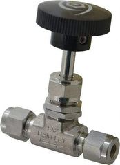 Ham-Let - 5,000 Max psi, 1/4" Pipe, 316 Grade Stainless Steel, Inline Stem Regulating Instrumentation Needle Valve - Compression x Compression End Connections, Swaglok SS-1RS4 - Benchmark Tooling