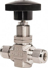 Ham-Let - 5,000 Max psi, 3/8" Pipe, 316 Grade Stainless Steel, Inline Stem Regulating Instrumentation Needle Valve - Compression x Compression End Connections, Swaglok SS-1RS6 - Benchmark Tooling