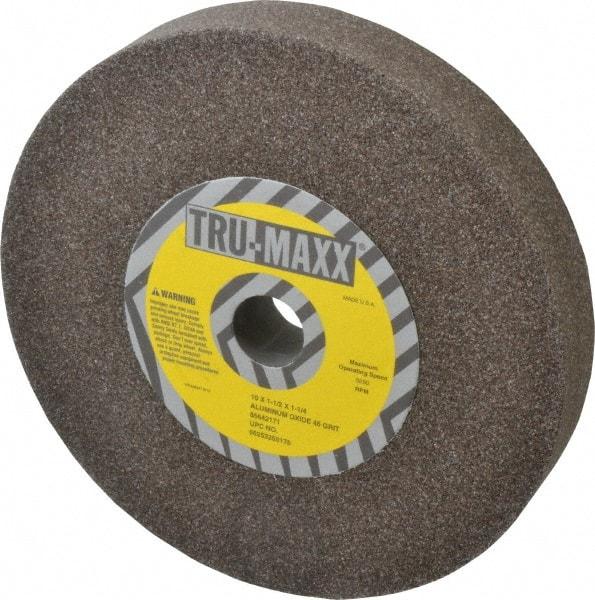 Tru-Maxx - 46 Grit Aluminum Oxide Bench & Pedestal Grinding Wheel - 10" Diam x 1-1/4" Hole x 1-1/2" Thick, 3250 Max RPM, P Hardness, Coarse Grade , Vitrified Bond - Benchmark Tooling