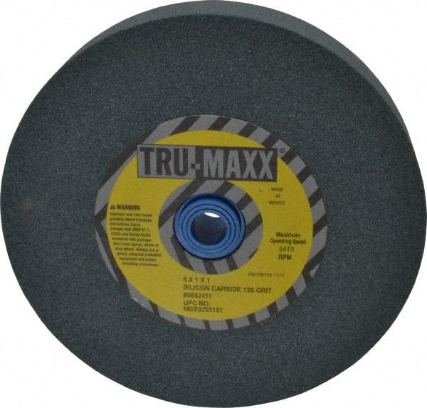 Tru-Maxx - 120 Grit Silicon Carbide Bench & Pedestal Grinding Wheel - 6" Diam x 1" Hole x 1" Thick, 5410 Max RPM, K Hardness, Fine Grade , Vitrified Bond - Benchmark Tooling