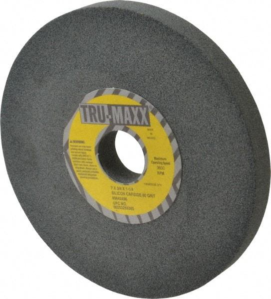 Tru-Maxx - 80 Grit Silicon Carbide Bench & Pedestal Grinding Wheel - 7" Diam x 1-1/4" Hole x 3/4" Thick, 3600 Max RPM, K Hardness, Medium Grade , Vitrified Bond - Benchmark Tooling