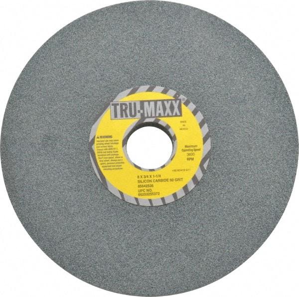 Tru-Maxx - 60 Grit Silicon Carbide Bench & Pedestal Grinding Wheel - 8" Diam x 1-1/4" Hole x 3/4" Thick, 3600 Max RPM, K Hardness, Medium Grade , Vitrified Bond - Benchmark Tooling