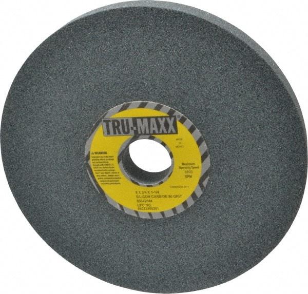 Tru-Maxx - 80 Grit Silicon Carbide Bench & Pedestal Grinding Wheel - 8" Diam x 1-1/4" Hole x 3/4" Thick, 3600 Max RPM, K Hardness, Medium Grade , Vitrified Bond - Benchmark Tooling
