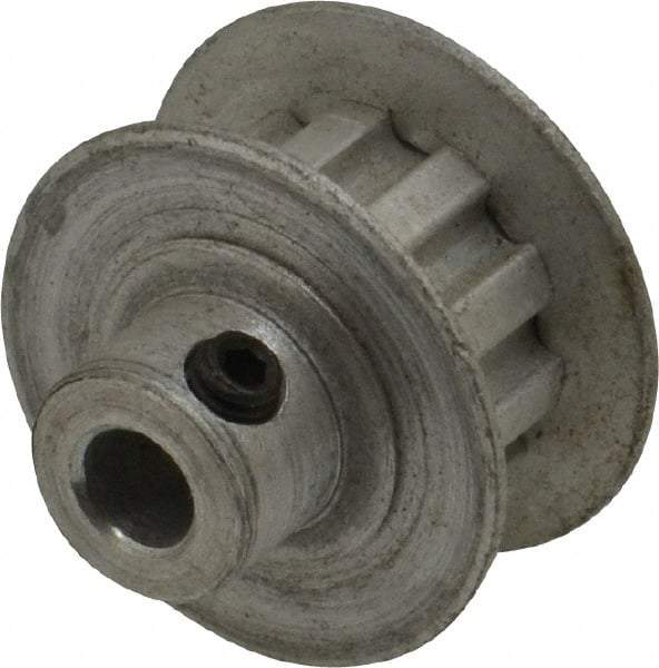 Power Drive - 10 Tooth, 3/16" Inside x 0.617" Outside Diam, Hub & Flange Timing Belt Pulley - 1/4" Belt Width, 0.637" Pitch Diam, 0.438" Face Width, Aluminum - Benchmark Tooling