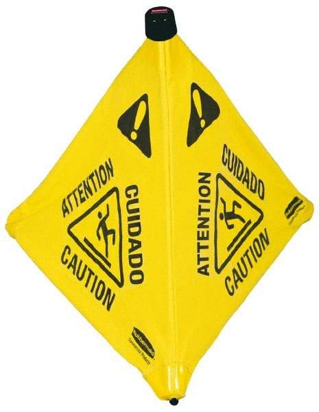 Rubbermaid - Caution, 21" Wide x 30" High, Plastic Floor Sign - POP-UP, Black on Yellow, For Accident Prevention - Benchmark Tooling