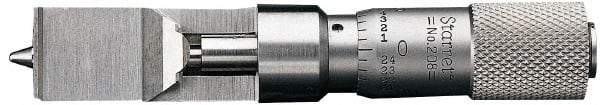 Starrett - 0 to 0.375 Inch Measurement Range, 0.001 Inch Graduation, Satin Coated Stainless Steel, Mechanical Can Seam Micrometer - Flat Spindle - Benchmark Tooling