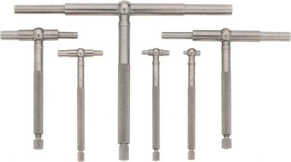 Starrett - 6 Piece, 5/16 to 6 Inch, Polished Steel Finish, Telescoping Gage Set - 2-3/8 and 3-1/4 Inch Long Handles, Includes Case - Benchmark Tooling