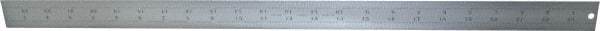 Starrett - 24" Long, 1/64, 1/32, 1/16, 1/8" Graduation, Rigid Spring Steel Rule - 4R Graduation Style, 1-1/4" Wide, Silver, Satin Chrome Finish - Benchmark Tooling