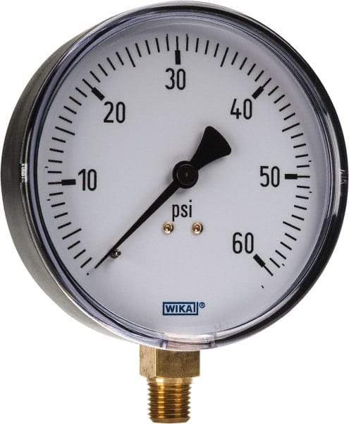 Wika - 4" Dial, 1/4 Thread, 0-60 Scale Range, Pressure Gauge - Lower Connection Mount, Accurate to 3-2-3% of Scale - Benchmark Tooling