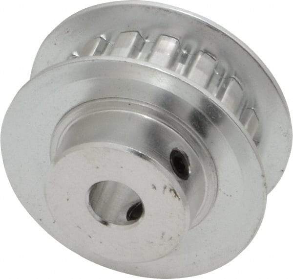 Power Drive - 16 Tooth, 1/4" Inside x 1" Outside Diam, Hub & Flange Timing Belt Pulley - 1/4" Belt Width, 1.019" Pitch Diam, 0.438" Face Width, Aluminum - Benchmark Tooling