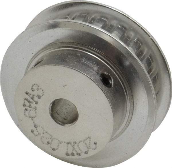 Power Drive - 20 Tooth, 1/4" Inside x 1.253" Outside Diam, Hub & Flange Timing Belt Pulley - 1/4" Belt Width, 1.273" Pitch Diam, 0.438" Face Width, Aluminum - Benchmark Tooling