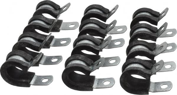 Made in USA - 1/2" Pipe, 1/2" Rod, Cushion Clamp - Gray & Black, Galvanized Steel & EPDM Cushion - Benchmark Tooling