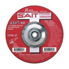 Sait - 24 Grit, 9" Wheel Diam, 1/4" Wheel Thickness, Type 27 Depressed Center Wheel - Aluminum Oxide, Resinoid Bond, T Hardness, 6,600 Max RPM, Compatible with Angle Grinder - Benchmark Tooling