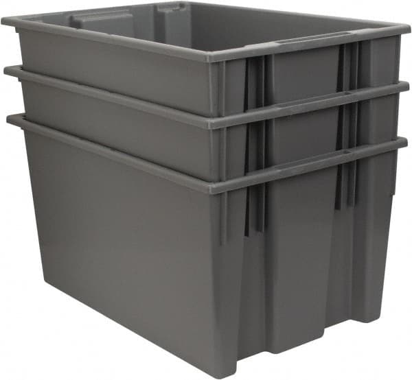 Quantum Storage - 100 Lb Load Capacity Gray Polyethylene Tote Container - Stacking, Nesting, 29-1/2" Long x 19-1/2" Wide x 15" High - Benchmark Tooling