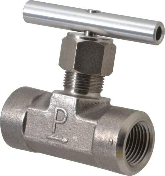 Parker - 5,000 Max psi, 1/2" Pipe, 316 Grade Stainless Steel, Inline Instrumentation Needle Valve - FNPT x FNPT End Connections - Benchmark Tooling