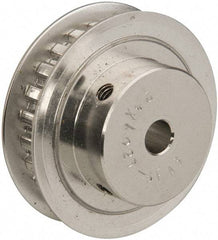 Power Drive - 24 Tooth, 1/4" Inside x 1.508" Outside Diam, Hub & Flange Timing Belt Pulley - 1/4" Belt Width, 1.528" Pitch Diam, 0.438" Face Width, Aluminum - Benchmark Tooling