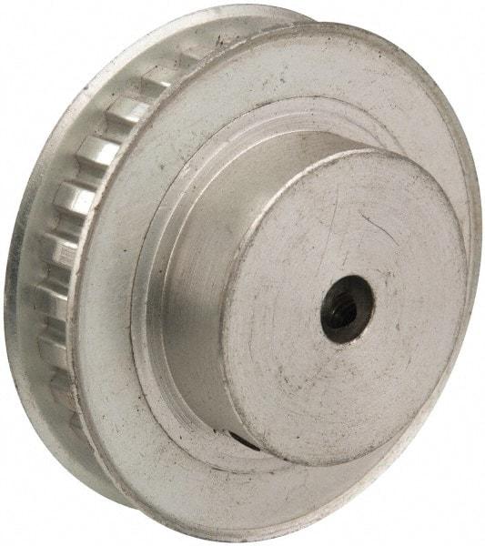 Power Drive - 28 Tooth, 1/4" Inside x 1.763" Outside Diam, Hub & Flange Timing Belt Pulley - 1/4" Belt Width, 1.783" Pitch Diam, 0.438" Face Width, Aluminum - Benchmark Tooling