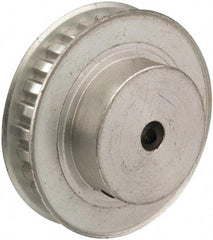 Power Drive - 28 Tooth, 1/4" Inside x 1.763" Outside Diam, Hub & Flange Timing Belt Pulley - 1/4" Belt Width, 1.783" Pitch Diam, 0.438" Face Width, Aluminum - Benchmark Tooling