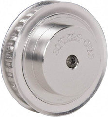 Power Drive - 30 Tooth, 1/4" Inside x 1.89" Outside Diam, Hub & Flange Timing Belt Pulley - 1/4" Belt Width, 1.91" Pitch Diam, 0.438" Face Width, Aluminum - Benchmark Tooling
