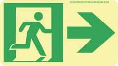 NMC - Right Arrow, Right Side Stick Figure in Doorway (Graphic), Polyester Exit Sign - 8" Wide x 4-1/2" High, Glow-in-the-Dark - Benchmark Tooling