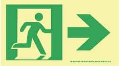 NMC - Right Arrow, Right Side Stick Figure in Doorway (Graphic), Plastic Exit Sign - 8" Wide x 4-1/2" High, Glow-in-the-Dark - Benchmark Tooling