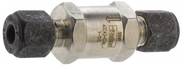 Parker - 1/8" Stainless Steel Check Valve - Inline, Comp x Comp, 6,000 WOG - Benchmark Tooling