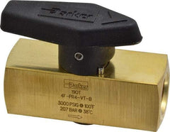 Parker - 1/4" Pipe, 3,000 psi WOG Rating, Brass, Inline, One Way Instrumentation Plug Valve - Wedge Handle, FNPT x FNPT End Connections, Viton Seal - Benchmark Tooling